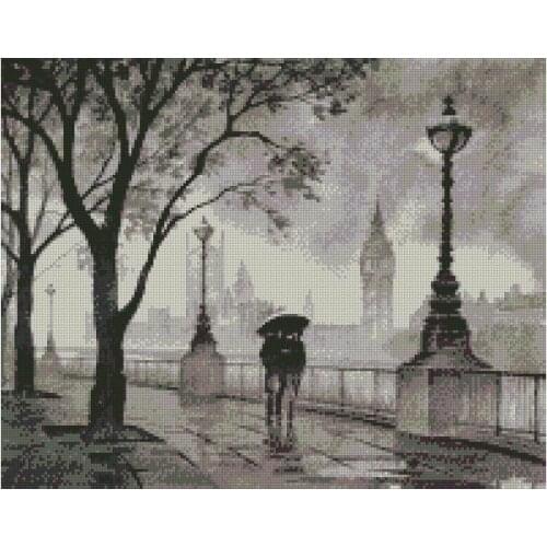Walk Along the Thames,100% Cotton, 200x160 stitch, 36x29 cm, Full Coverage Medium Cotton Counted London Cross Stitch Kits