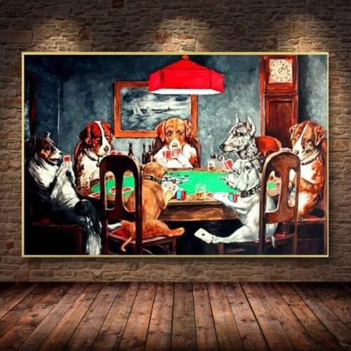Funny Style Creativity Dogs Playing Poker Wall Art Canvas Paintings Posters Prints Pictures Living Bedroom Decoration Home Decor