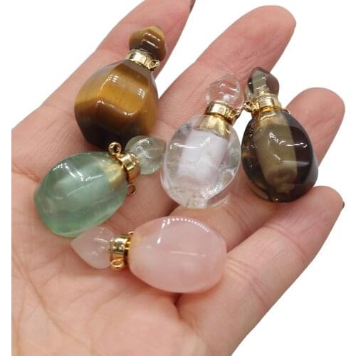 Natural Stone Perfume Bottle Pendant Section Pumpkin-Shaped Semi-precious For Jewelry Making DIY Necklace Accessory