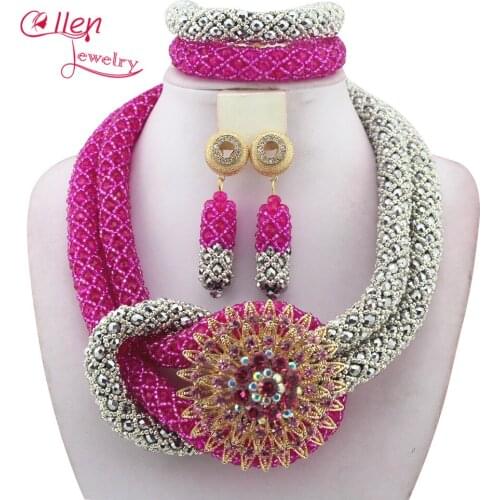 Nigerian Wedding beads African Beads Jewelry Sets Handmade Indian Bridal Necklace Set Free Shipping E1019
