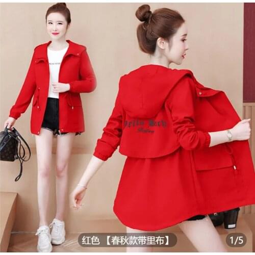 New Fashion Windbreaker Womens Jacket Autumn Long Sleeve Hooded Jackets Pocket Zipper Coat Female Outerwear Plus Size