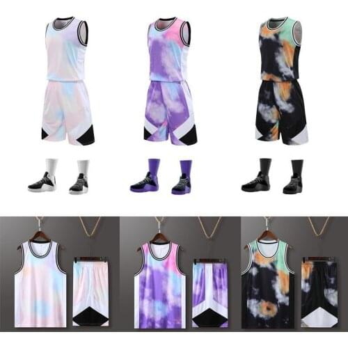 New Arrival Camouflage Basketball Jersey Set Mens Blank Running Tracksuit Breathable Adult Team Sports Kits Basketball Uniforms