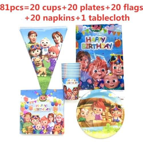 Baby Birthday Decoration Cocomelon JJ Theme Party Supplies Cocomelon Disposable Tableware Set Birthday Party Decoration Supplies