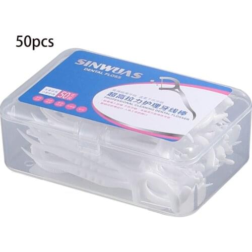 Disposable Superfine Dental Floss Picks Stick Bow-Shaped Tooth Cleaner Toothpick Oral Hygiene Tool With Portable Case 50Pcs/Box