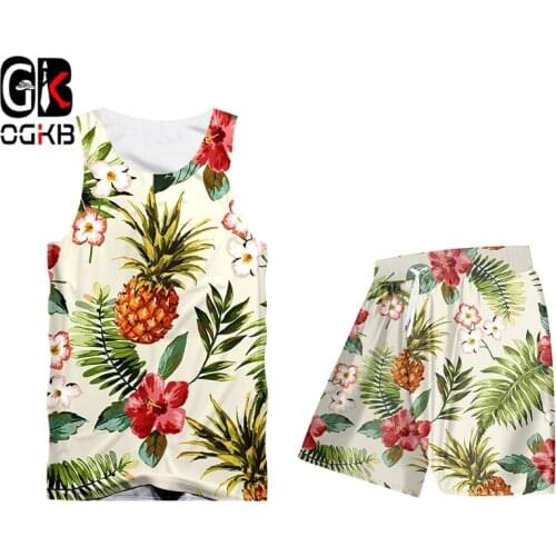 OGKB Hot Sale Men And Women Set 2 Piece Hoodie T-shirt Jacket Fashion 3d Printed Pineapple Flower Streetwear Casual Oversize