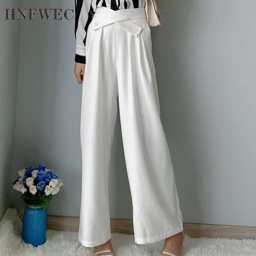 2020 autumn elegant white fashionable high waist slimming Korean style loose wide leg straight pant for women V297