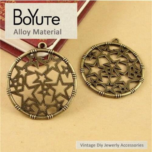BoYuTe (60 Pieces/Lot) 32MM Antique Bronze Plated Round Star Pendant Vintage Zinc Alloy Diy Jewelry Accessories Wholesale