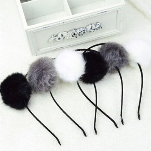 Girl Warm Pom Fur Ball Furry Ears Headband Hair band Head Accessory Fluffy Pompom Ball Girls Headband Hair Band Hair Band Cat