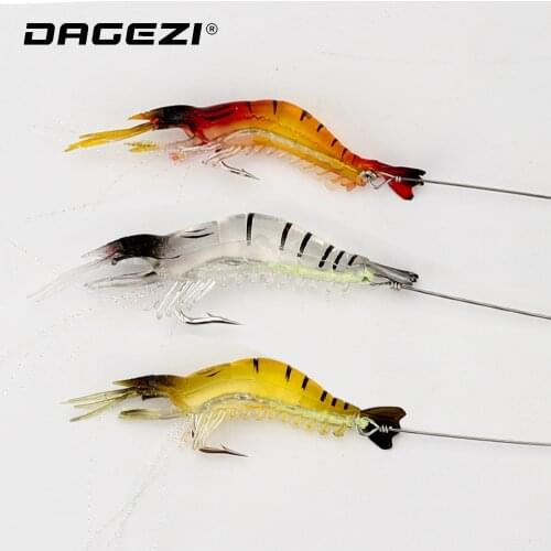 DAGEZI 1pcs Soft fishing lure Luminous Shrimp Lures 3colors Soft Artificial Bait With Hook Swivels Carp Fishing Tackle