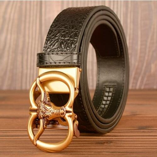 Mens Cowskin Belt Crocodile Pattern Strap Luxury Brand Designer Belts Men High Quality Genuine Leather Vintage Ratchet Belt