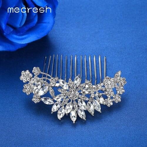 Mecresh Luxury Rhinestone Flowers Bridal Hair Combs for Girls Fashion Crystal Hair Accessories Wedding Party Prom Jewelry MFS165