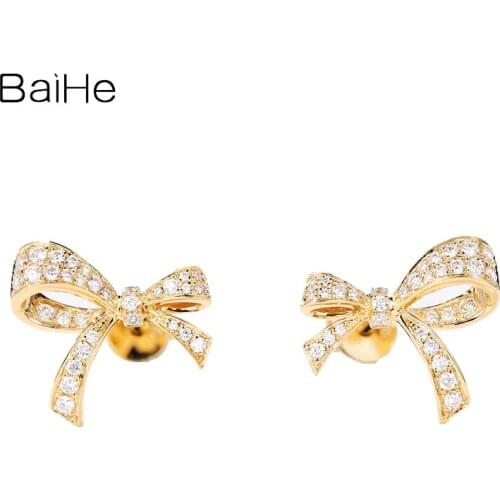 BAIHE Solid 14K Yellow Gold 0.30ct Total H/SI Natural Diamonds Wedding Trendy Fine Jewelry rocket diamond stud earrings Women