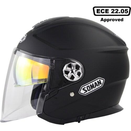 SOMAN Men Casco Moto Double Lens Motorcycle Helmet Open Face Scooter Helmet Motorbike Racing Helmet Casco Vintage Helmet ECE