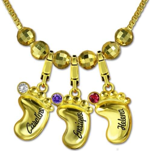 Uonney Dropshipping Engraved Name 3D Baby Feet Necklace With Birthstone For Mothers Day Gift Mother Necklaces