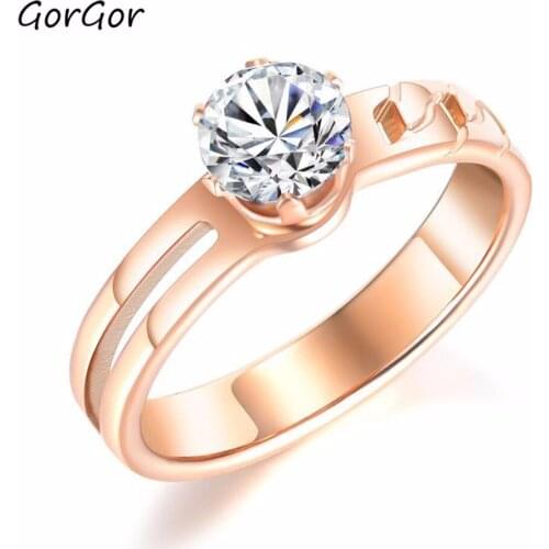 GorGor Unique Design Jewelry Classic Style All-match Stainless Steel Women Rose-plated Rhinestone Golden Rings 687