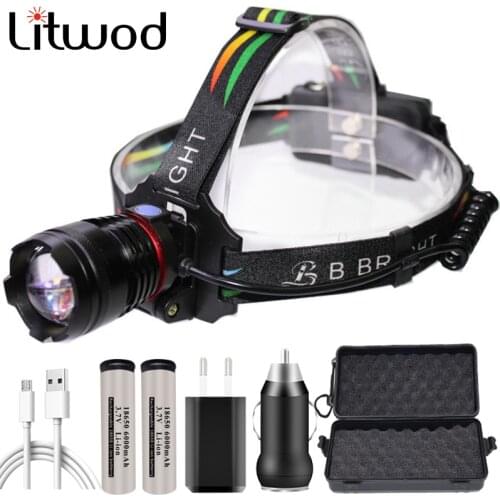Xhp70 Powerful Headlamp Head Lamp Flashlight Headlight 32w 4291lm Led Bulbs 2* 18650 Battery Zoom in / Out Lithium Ion Litwod