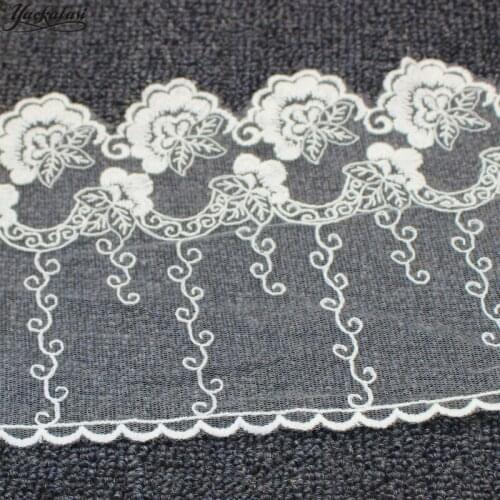 YACKALASI Cotton Lace Mesh Embroidered Applique Stiff Tulle Lace Fabrics Double Scalloped Sewing Apparel Trims Vintage 15.5CM