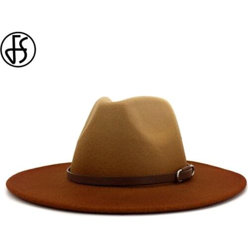 FS 2020 Fashion Gradient Color Men Women Wide Brim Wool Fedora Hats Felt Panama Trilby Vintage Jazz Hat