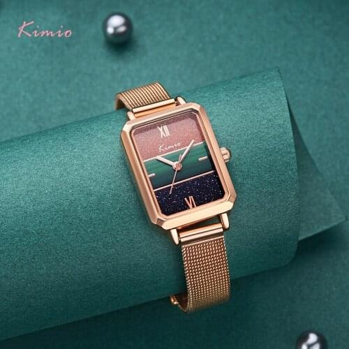 KIMIO Brand Ladies Rectangle Watch For women 2020 New Starry Sky quartz Watches simple female Stitched dial wristwatch