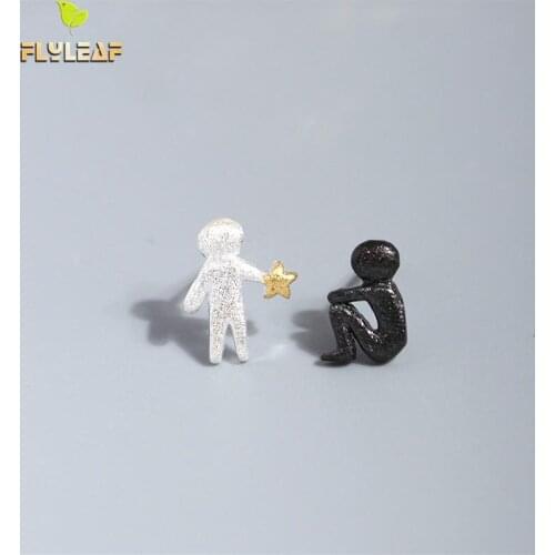 Flyleaf Cartoon Scrub To Pick Up The Stars For You 100% 925 Sterling Silver Stud Earrings For Women Earings Fashion Jewelry Fine
