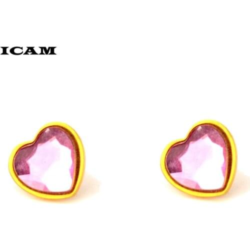 ICAM Fashion Jewelry Cute Pink Crystal Heart Stud Earrings for Women Stainless Steel Earrings