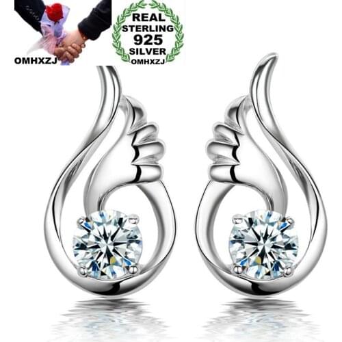OMHXZJ Wholesale European Fashion Woman Girl Party Wedding Gift Wing Amethyst Zircon S925 Sterling Silver Stud Earrings EA167