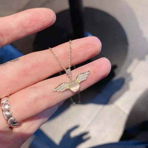 Opal Wings Pendant Necklaces For Women Zircon Shiny Angel Clavicle Chains Two Colors Available Female Teen Girls Party Jewelry