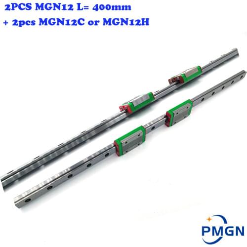 High quality 2pcs 12mm Linear Guide MGN12 L= 400mm Linear Rail Way + 2PCS MGN12C or MGN12H Long Linear SS Carriage for CNC XYZ