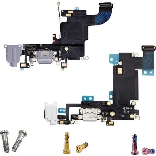 2pcs botton scews + 1pcs USB Charging Port Dock Flex Cable with Microphone and Headphone Audio Jack for iPhone 6 6p 6s 6s Plus