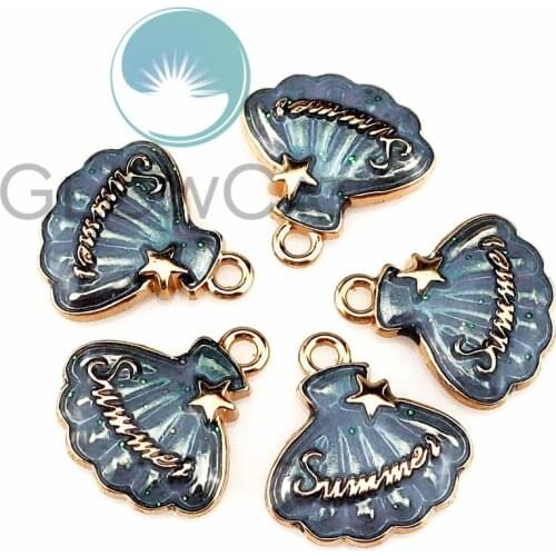 5X Colors Enamel Metal Ocean Shell Summer KC Gold Color Charms Girls Women DIY Necklace Pendant Jewelry Accessory 22212