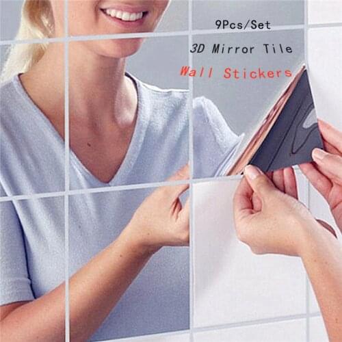 9Pcs/Set 3D Mirror Stickers Wallpaper Waterproof14.8x14.8cm DIY Art Home Room Decoration for Living Room Porch Square Wallpaper