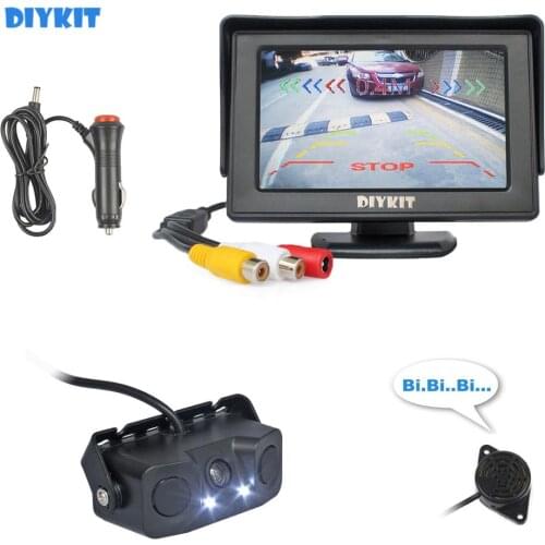 DIYKIT 4.3 Inch Color TFT LCD Backup Car Monitor + Waterproof Video Parking Radar Sensor Car LED Camera Parking System Kit