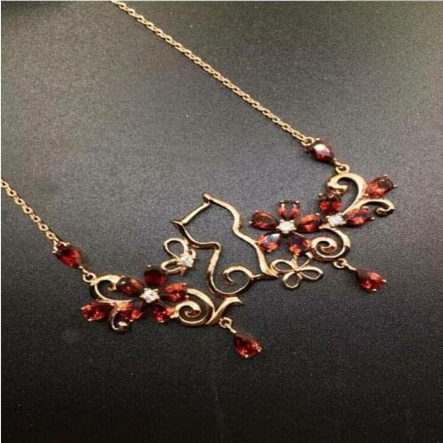 Free shipping Natural garnet necklace pendant Real origin red garnet 925 sterling silver Fine jewelry 4*6mm 18pcs