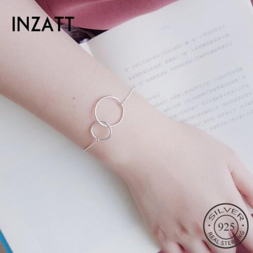 INZATT Real 925 Sterling Silver Minimalist Geometric Round Punk Bracelet Fine Jewelry For Women Party Trendy Accessories Gift