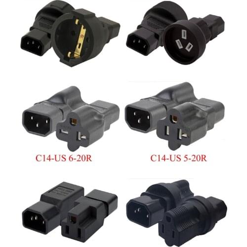 Black 10A/16A 110V/250V IEC320-C14 to EU German France Swiss Australia US 5-15R 5-20R 6-15R 6-20R power plug socket convertor