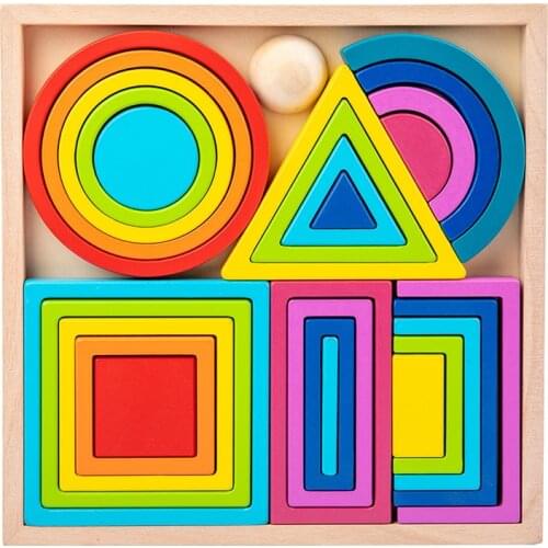 Kids Montessori Rainbow Nesting Creative Stacking Toys Geometric Educational Toys Wooden Building Blocks Balance Jenga Game Gift