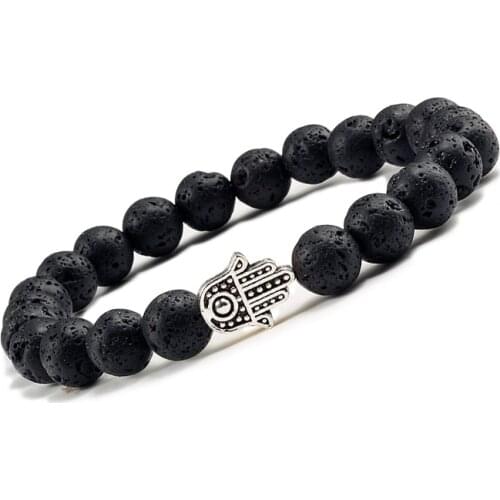 Hot Men Natural Stone Volcanic Lava Bracelet Charm Hand Matte Black Boho Beads Bracelets for Women Lucky Jewelry pulseras