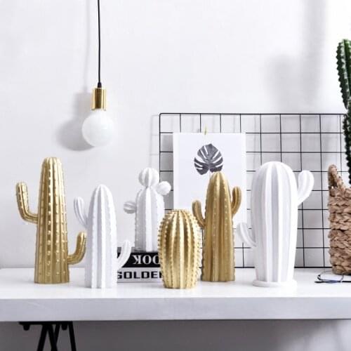 New Nordic style Golden or White Cactus Ornament Home Decor Resin Nice Catcus Figure Handmade Simulation Plant for Home & Shop