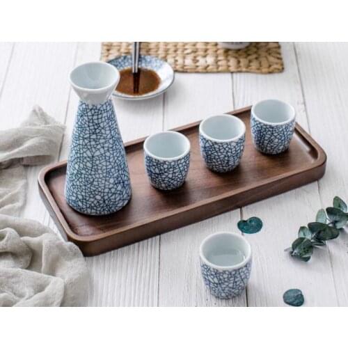 Ceramic Wine Cup Set Household Sake Bottle Liquor Pot Distributor Wineware Wood Tray Plate Fine Rice White Wine