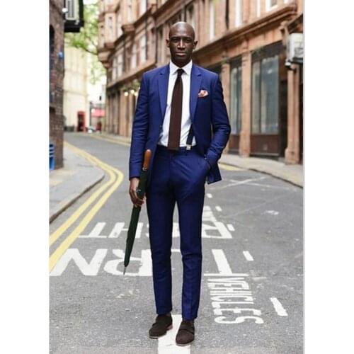 Men Suit Set Slim Fit 2 Pieces Blue Blazers (Jacket+Pants) Custom Made Men Suits For Wedding Prom Groom Best Man Tuxedos Regular