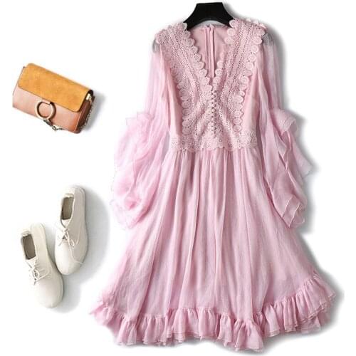 Summer lace dress womens neck powder silk dress womens dress womens dress party sun dress elegant Boho Dress