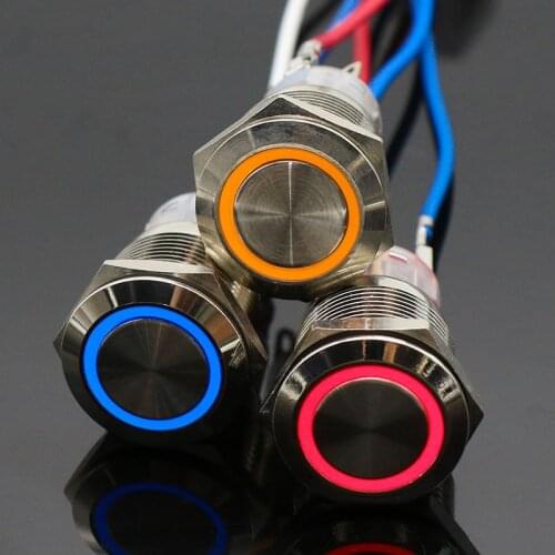 19mm Metal Push Button Switch Waterproof Latching Self-lock Fixation Power Press Ring LED Light Illuminated 6 3V 5V 12V 24V 220V