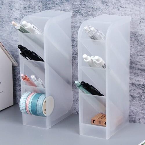 Multi-storey Desktop Pen Holder Office School Storage Case Plastic Pen Box Desk Pencil Organizer Clear multi-function