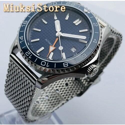 Bliger 41mm mens top luxury GMT mechanical watch sapphire glass ceramic bezel blue dial luminous waterproof automatic watch
