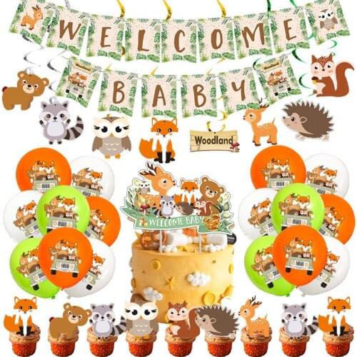 Forest Animals Theme Balloon Banner Set Squirrel Fox Birthday Party Balloons Kids Birthday Party Decoration Baby Shower Balloons