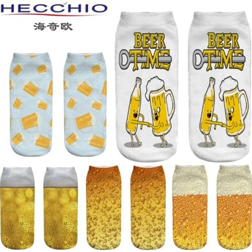 New Beer Beer 3D Digital Printing Cartoon Socks Female Cute Ankle Harajuku Socks Interesting Socks Pattern