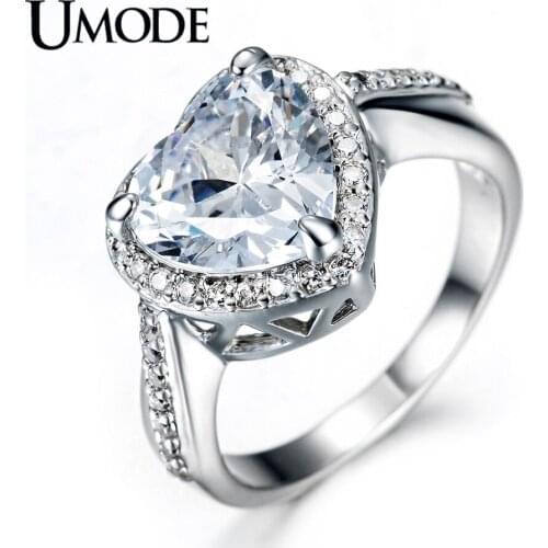 UMODE White Gold Color 4ct Heart Shaped AAA Cubic Zirconia Halo Engagement Rings for Women Wedding Jewelry AUR0223