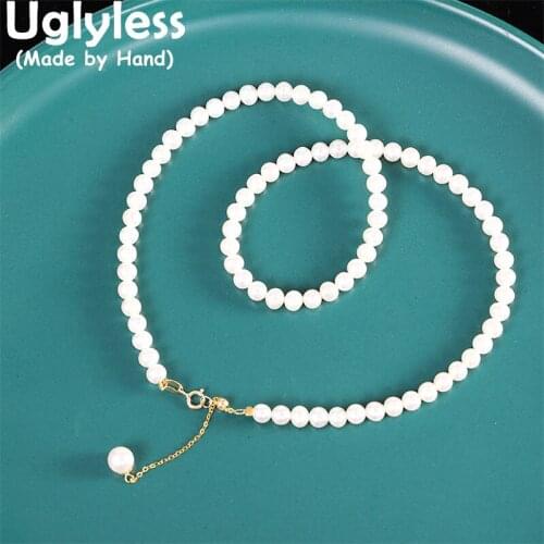 Uglyless 100% Genuine AU750 18K Gold Necklaces for Women Natural Pearls Chokers Necklace Golden Jewelry Freshwater Pearls Bijoux