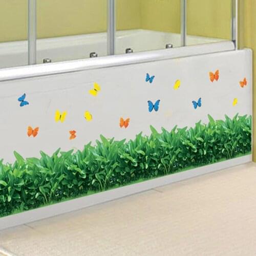 Baseboard Green grass butterfly DIY Removable Art Vinyl Wall Stickers Living room Bedroom Mural Decal home decor kicking line