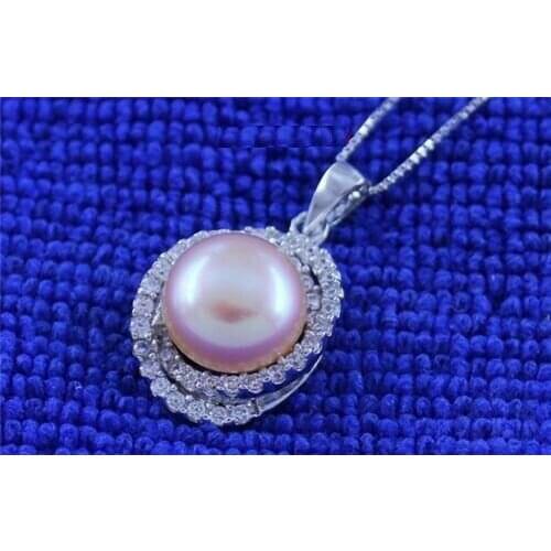 Hot Natural Perfect AAA+ 11-12mm Akoya Pink purple Pearl Pendant necklace send Box